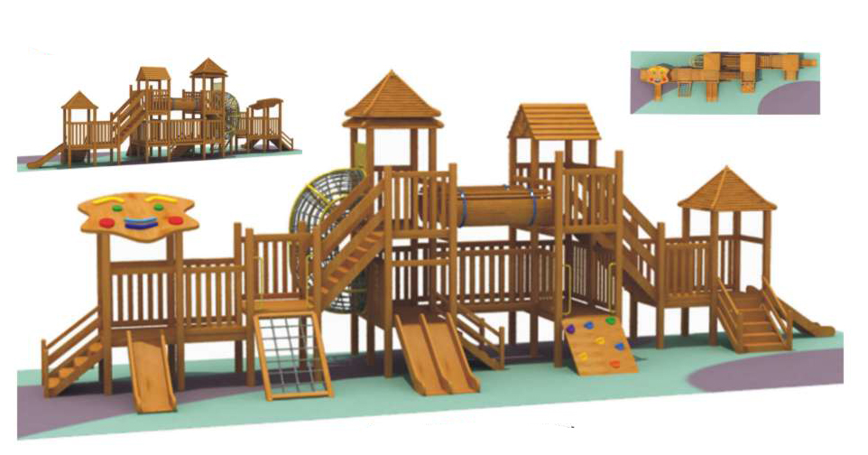 大型木制滑梯、儿童户外大型组合滑梯、户外木